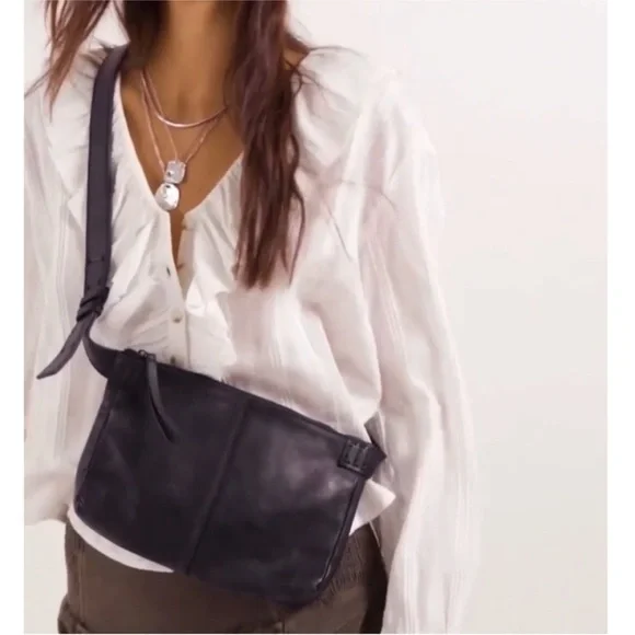 NWT We The Free Calla Sling Black Soft Leather Crossbody Black